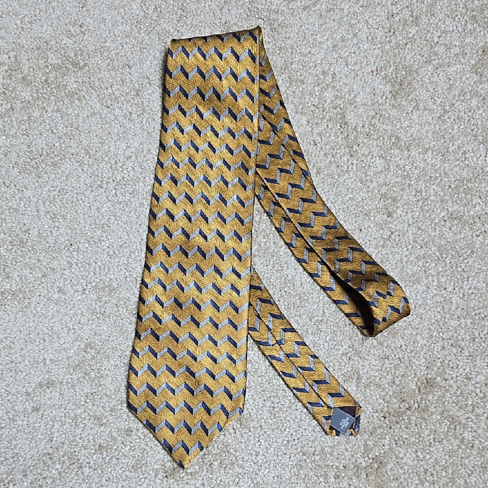 Mens Palatina Gold and Blue Patterned Tie 100% Silk